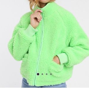 ASOS DESIGN lime fleece sherpa teddy jacket